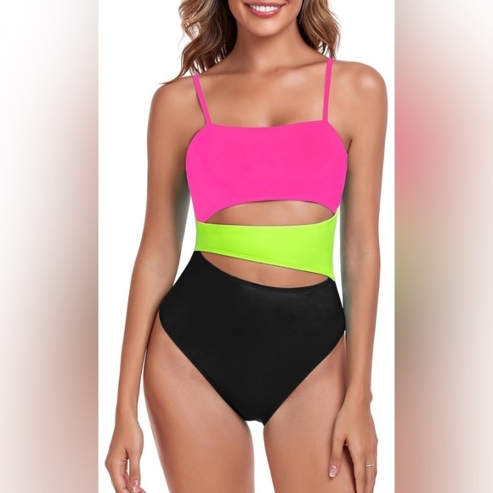 Relleciga Women's Geometric Cutout Bathing Suits Adjustable Straps Bandeau XL